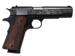 SDS Imports "Filigree Stainless Steel" 1911 A1 Service 45 Handgun .45 ACP 8rd Magazine 5" Barrel Black Cerakote