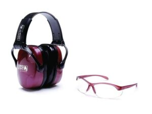 Howard Leight Women's Shooting Sports Safety Combo Kit Shooting Glasses Dusty Rose with Clear Lens and Earmuff 25dB Dusty Rose