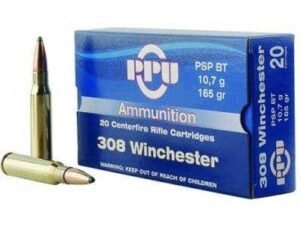 PPU Rifle Ammunition .308 Win 165 gr PSPBT 2675 fps 20/ct
