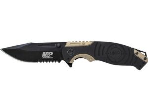 Smith & Wesson M&P Drop Point Folding Knife Liner Lock 3 1/2" Blade Black and Tan