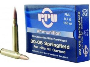 PPU Rifle Ammunition .30-06 Sprg 150 gr FMJ 1990 fps 20/ct