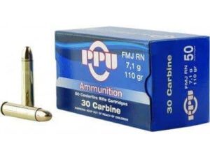 PPU Rifle Ammunition .30 Carbine 110 gr FMJ-RN 1990 fps 50/ct