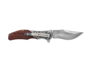 Smith & Wesson Unwavered Folding Knife 3-1/4" Clip Point Blade Engraved Wood Blister