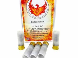 Phoenix Rising Ball & Chain Shotshells 2- 60 Cal Balls Connected with 6'' Cable 12ga 2-3/4" 1200 fps 5/ct
