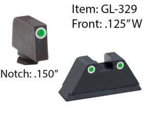 Amerigo Custom Combination Tall Suppressor Height Set - All Glock Models Except 42 43 / Front Tritium - Green / Front Outline -White / Rear Tritium -
