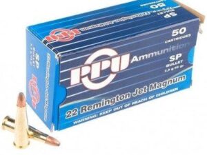 PPU Rifle Ammunition .22 Rem Jet Magnum 45 gr SP 770 fps 50/ct