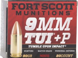 FORT SCOTT 9MM LUGER +P 80GR - TUI SOLID COPPER 20RD 25BX/CS