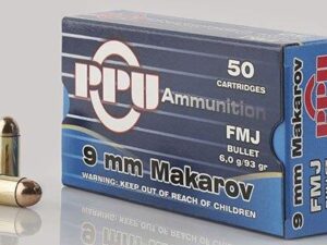 PPU Handgun Ammunition 9mm x 18 Makarov 93 gr FMJ 50/ct