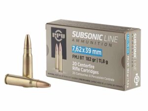 PPU Subsonic Rifle Ammunition 7.62x39mm 182gr FMJ 1033 fps 20/ct