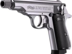 WALTHER PP SD 32ACP STAINLESS - 8RD THREADED BARREL BLK GRIPS