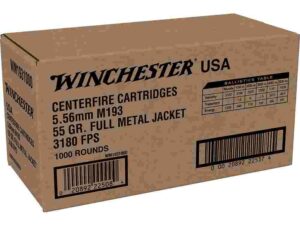 Winchester USA Lake City M193 Rifle Ammunition 5.56mm 55 gr. FMJ 3180 fps 1000/ct (Bulk)