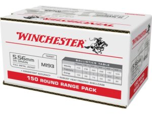 Winchester USA Lake City M193 Rifle Ammunition 5.56mm 55 gr. FMJ 3240 fps 150/ct