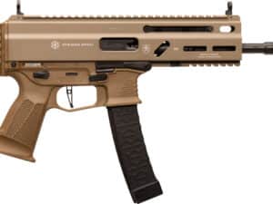 Grand Power Stribog SP9A1 9mm 8in FDE pistol with threaded barrel