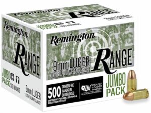 Remington Range Handgun Ammo 9mm Luger 115 gr FMJ 1145 fps 500/ct
