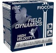 Fiocchi High Velocity Shotshells 12ga 2-3/4 1-1/4oz 1330 fps #8 25/ct