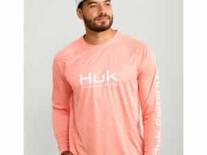 Huk Vented Pursuit Long Sleeve Shirt Fresh Salmon Heather S