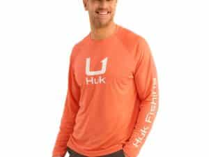 Huk Icon Crew Long Sleeve Shirt Fresh Salmon L