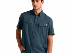 Huk Tide Point Short Sleeve Button Down Shirt Sea Storm M