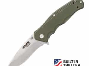 Bear & Son G10 Sideliner Folding Knife 3-3/8" Drop Point Blade OD Green with Trigger Boxed