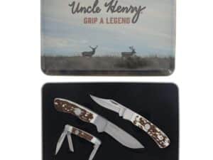 Uncle Henry Knife Combo with Tin 1 Fixed Knife 2 Folding Knives