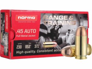 Norma Range and Training Handgun Ammunition .45 Auto 230gr FMJ 853 fps 50/ct