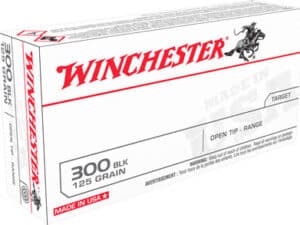 Winchester 300 AAC Blackout 125gr FMJ ammo box with 20 rounds