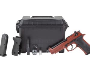 Beretta M9A4 Overland 9MM pistol in Clay finish, showcasing rugged design and outdoor features.