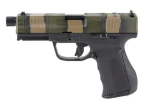 FMK G3 9MM pistol with optic-ready slide and stainless steel barrel in black and camo design