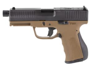 FMK G3 9MM pistol with 4.5" barrel and burnt bronze finish, showcasing optic-ready slide and polished stainless steel barrel