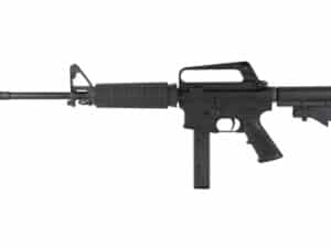 H&R Retro 635 9mm Carbine in black with 32-round magazine, showcasing its retro design and modern features