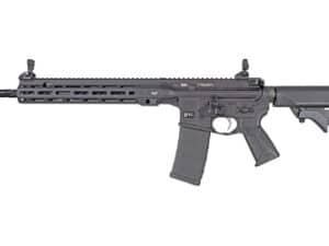 LWRC ICMKII 556 NATO rifle with 16.1 inch barrel, black finish, showcasing tactical design and precision engineering