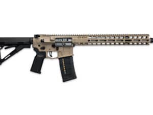 Radian Model 1 .223 WLD rifle with 14.5-inch barrel and FDE finish, showcasing ambidextrous controls and premium craftsmanship.