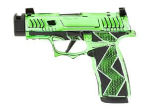 SCT Anime Komodo 365X CMP 9mm pistol in lime green with cartoon paint finish