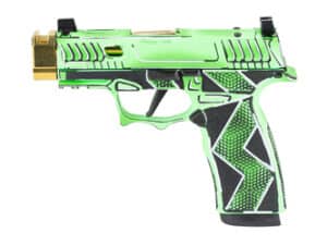 SCT Komodo Anime Series P365X 9MM pistol showcasing vibrant cell-shaded design and custom grip module