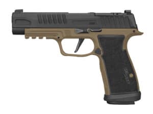 SIG P365AXG FUSE 9MM pistol with a black and coyote finish, showcasing its compact design and features