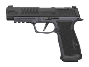 SIG P365AXG FUSE 9MM handgun with 21-round magazine, showcasing its compact design and advanced features.