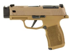 SIG P365X 9MM pistol with 3.7-inch barrel and 12-round magazine in Black/Tan finish