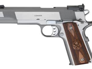 California-compliant 1911 Loaded Target .45 ACP stainless pistol with ergonomic design and match-grade features.