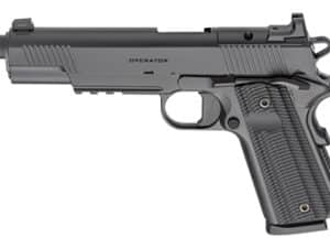 1911 Operator AOS .45 ACP handgun with threaded barrel and G10 grips, showcasing its optic-ready design