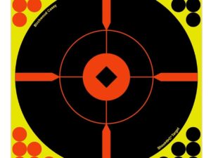 Birchwood Casey Shoot-N-C Bull's Eye 12-inch targets in a pack of 100, featuring bright chartreuse rings for easy visibility