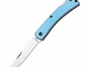 Bear & Son Locking Farmhand Folding Knife with blue aluminum handle and 2-3/4" drop point blade