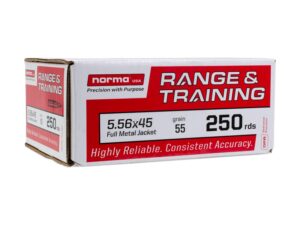 Norma 5.56mm FMJ Training Ammunition 250 Round Box with 55gr bullets