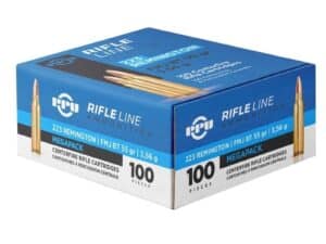 PPU 223 Remington Megapack containing 100 rounds of 55gr FMJBT ammunition for hunting and target shooting.