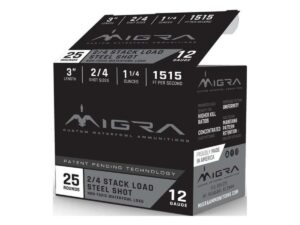 Migra Steel Waterfowl Stacked Shotshell 12ga 3" 1-1/4 oz 1515 fps #2 & #4 25/ct