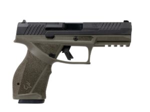 Taurus TX9 full size handgun with OD green frame and matte slide, showcasing modular design and 4.5" barrel