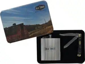 Old Timer 2-Blade Folding Knife and Flask Combo